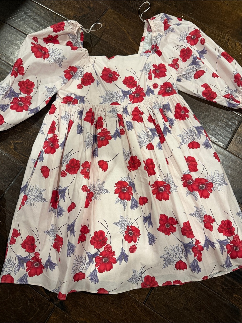 Red Floral Puff-Sleeve Mini Dress - Women